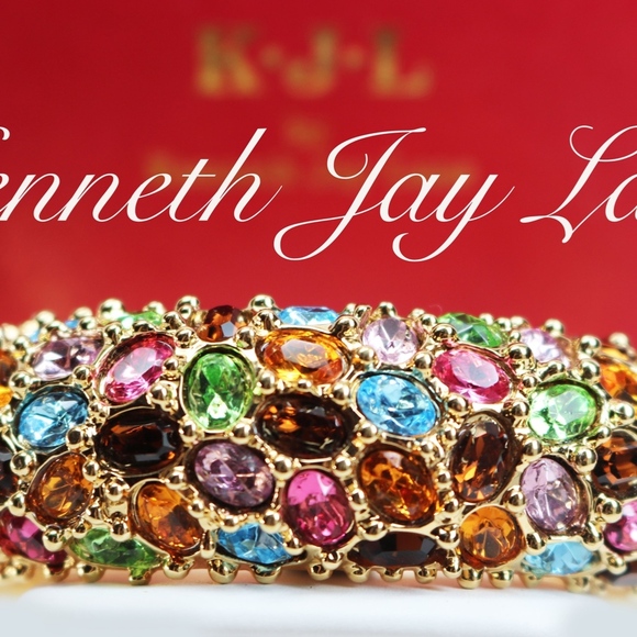 Vintage Kenneth Jay Lane Bejeweled Bangle Bracelet - Picture 7 of 8